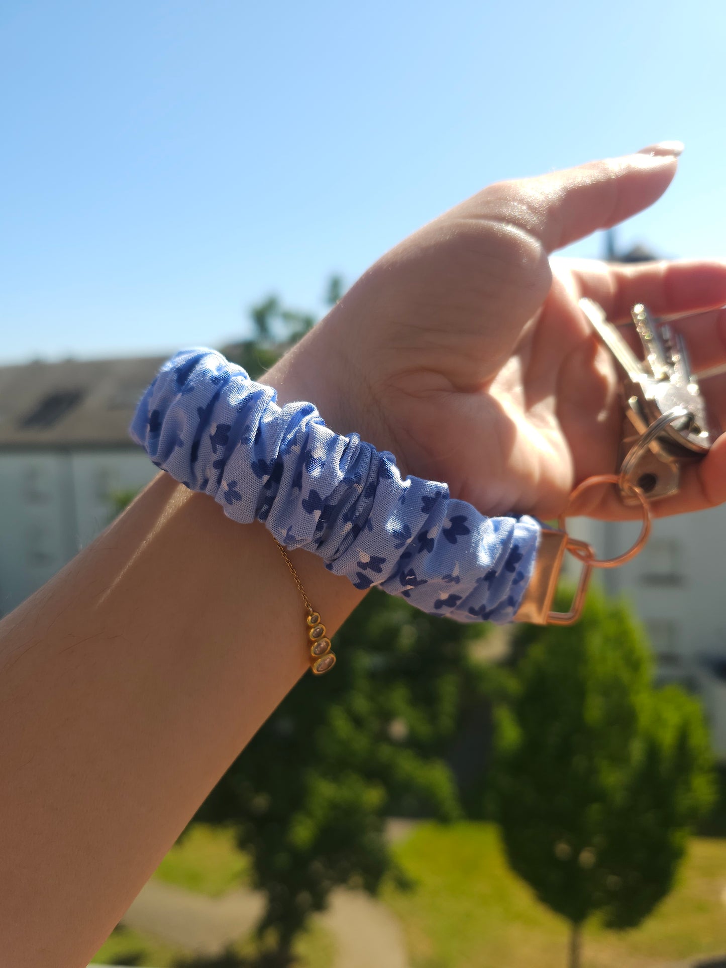 Bracelet Porte-Clés Scrunchie en Tissu - 17cm | 6 Motifs Colorés