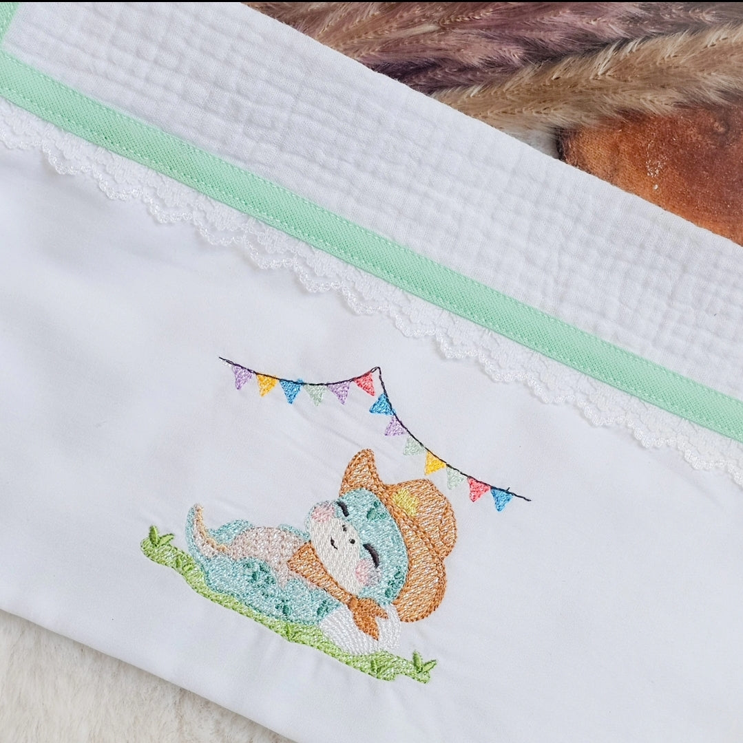 Set de 3 Langes Bébé Brodés – Thème Petit Cowboy