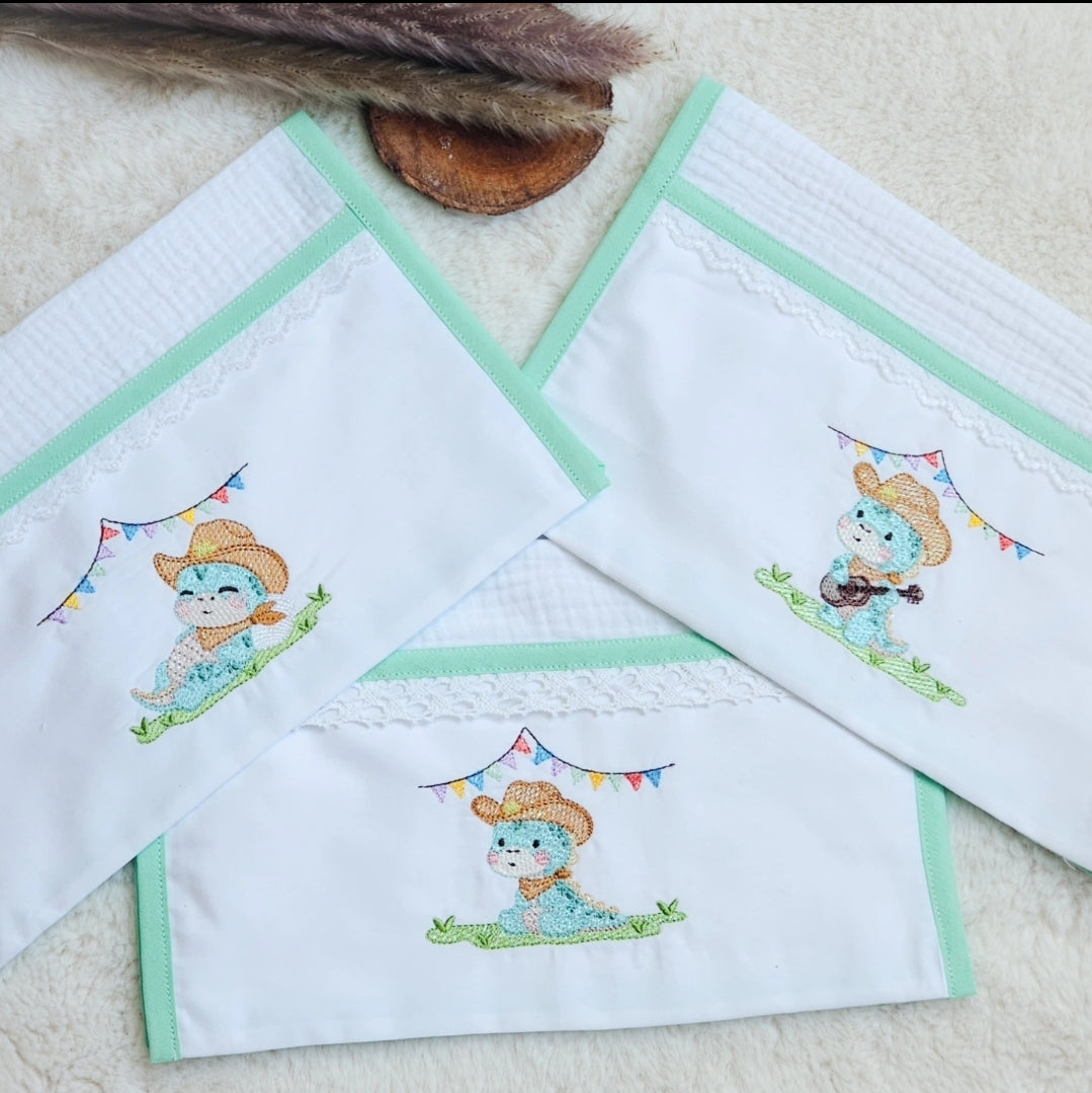 Set de 3 Langes Bébé Brodés – Thème Petit Cowboy
